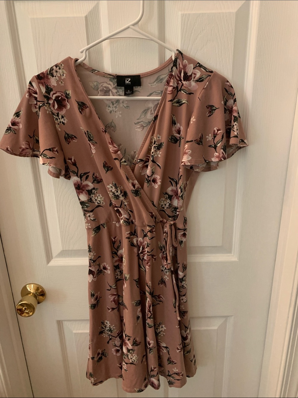 Iz Byer Mauve Floral Wrap Mini Dress